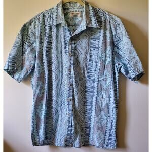 Cooke Street Honolulu Sky Blue L Cotton Hawaiian Shirt Surf Outdoor Tribal